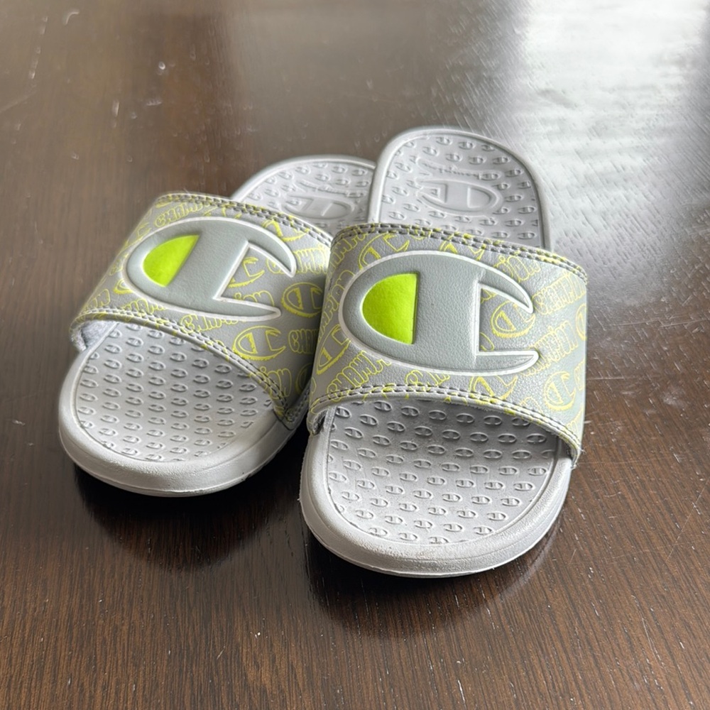 Champion Gray and Green Slide Sandals with Cushioned Footbed